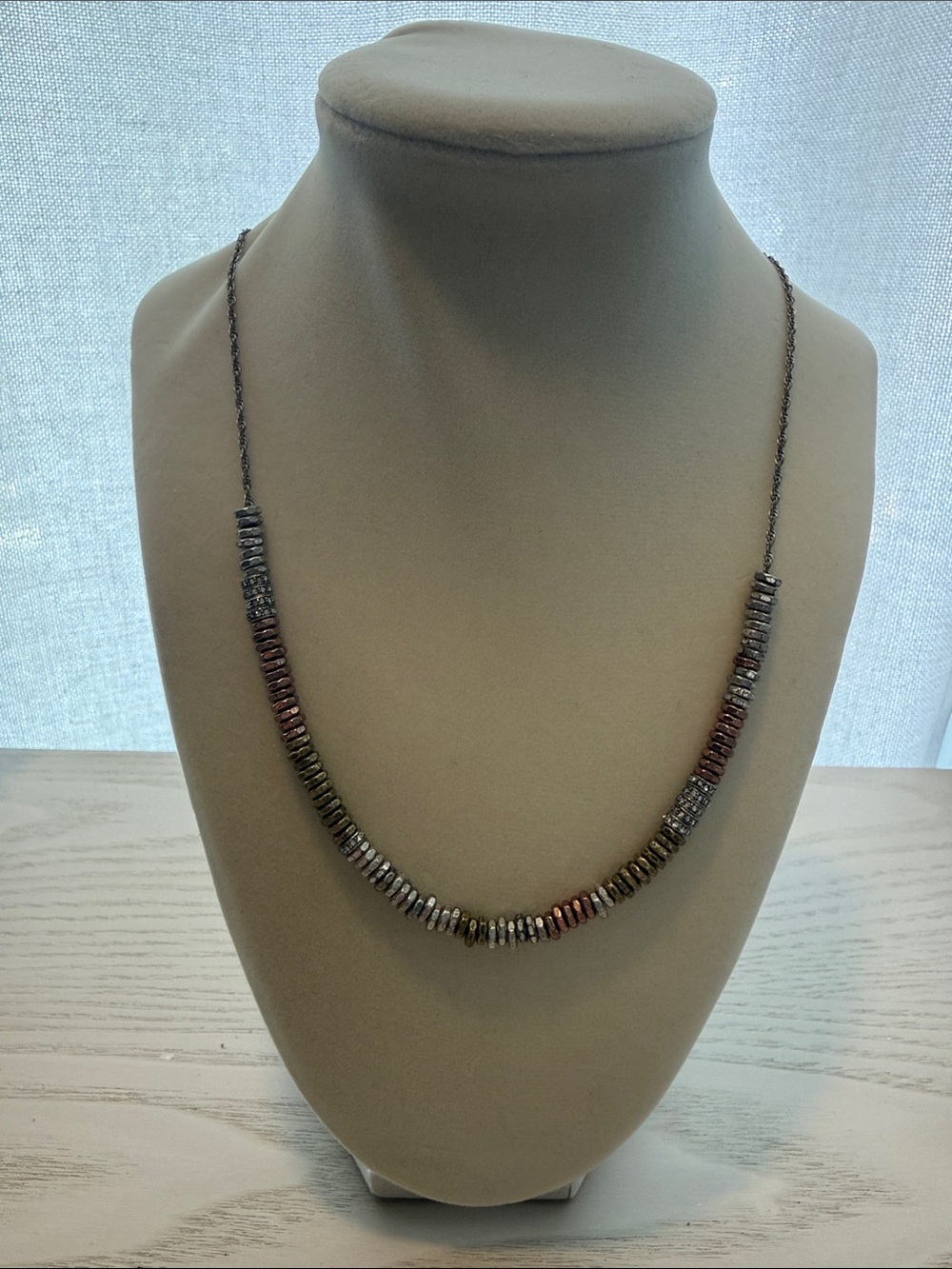 Fossil Hematite and Rose Gold-Tone Disc Bead Long Necklace